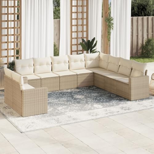 Aiious 10-TLG Garten-Sofagarnitur Beige Poly Rattan - Langlebig Pflegeleicht Fuer Garten Terrasse von Aiious