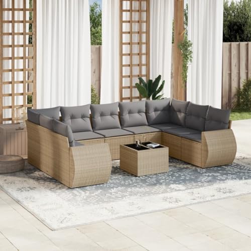 Aiious 10-TLG Garten-Sofagarnitur in Beige - PE-Rattan, Glas-Tischplatte, Komfortable Kissen Aiious 10-TLG Garten-Sofagarnitur in Beige - PE-Rattan, Glas-Tischplatte, Komfortable Kissen von Aiious