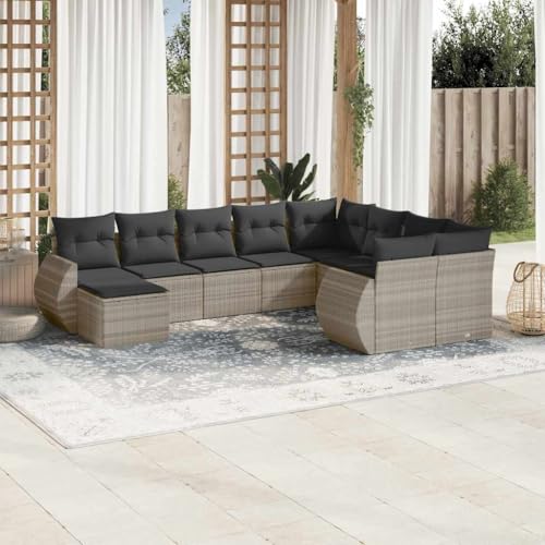 Aiious 10-TLG Garten-Sofagarnitur in Hellgrau mit Poly Rattan und Glas-Tischplatte - Ideal f¨¹r Garten Terrasse Innenhof Aiious 10-TLG Garten-Sofagarnitur in Hellgrau mit Poly Rattan und Glas-Tischplatte - Ideal f¨¹r Garten Terrasse Innenhof von Aiious
