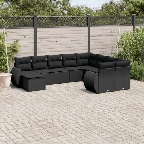 Aiious 10-TLG Garten-Sofagarnitur Schwarz Poly Rattan mit Bequemen Kissen und Glas-Tischplatte f¨¹r Garten Terrasse Innenhof Aiious 10-TLG Garten-Sofagarnitur Schwarz Poly Rattan mit Bequemen Kissen und Glas-Tischplatte f¨¹r Garten Terrasse Innenhof von Aiious