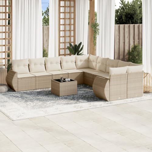 Aiious Garten-Sofagarnitur 11-TLG. Beige Poly Rattan mit Kissen und Glas-Tischplatte - Ideal f¨¹r Garten Terrasse Innenhof Aiious Garten-Sofagarnitur 11-TLG. Beige Poly Rattan mit Kissen und Glas-Tischplatte - Ideal f¨¹r Garten Terrasse Innenhof von Aiious