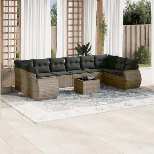Aiious 11-TLG Garten-Sofagarnitur Grau Poly Rattan mit Kissen Bequem f¨¹r Garten Terrasse Innenhof Aiious 11-TLG Garten-Sofagarnitur Grau Poly Rattan mit Kissen Bequem f¨¹r Garten Terrasse Innenhof von Aiious