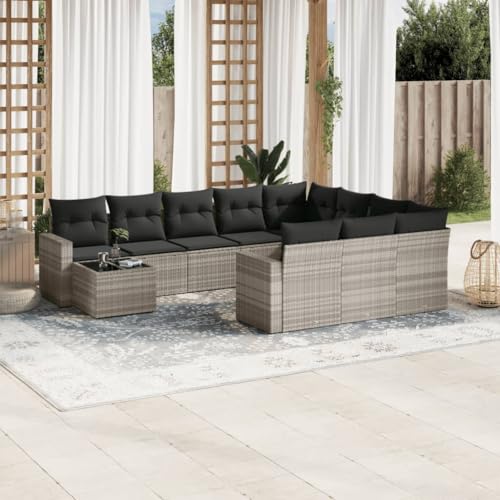 Aiious Garten-Sofagarnitur 11-TLG Hellgrau Poly Rattan mit Stauplatz und Glas-Tischplatte f¨¹r Garten Terrasse Innenhof Aiious Garten-Sofagarnitur 11-TLG Hellgrau Poly Rattan mit Stauplatz und Glas-Tischplatte f¨¹r Garten Terrasse Innenhof von Aiious