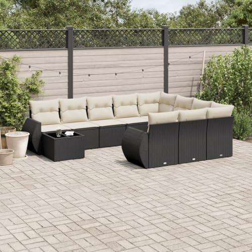Aiious 11-TLG. Garten-Sofagarnitur mit Kissen Schwarz Poly Rattan von Aiious