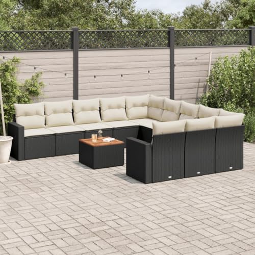 Aiious 12-TLG Garten-Sofagarnitur Schwarz Poly Rattan - Bequem f r Garten Terrasse Innenhof von Aiious