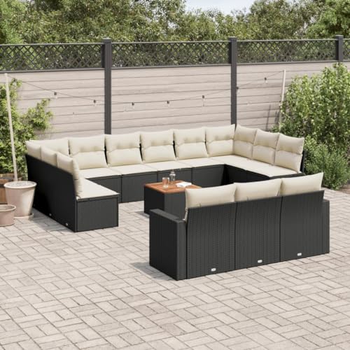 Aiious 14-TLG. Garten-Sofagarnitur mit Kissen Schwarz Poly Rattan Aiious 14-TLG. Garten-Sofagarnitur mit Kissen Schwarz Poly Rattan von Aiious