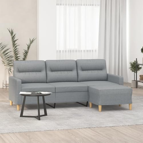 Aiious 180 cm Stoff 3-Sitzer-Sofa mit Hocker in Hellgrau: Bequem f¨¹r Plaudern, Lesen und Entspannen von Aiious