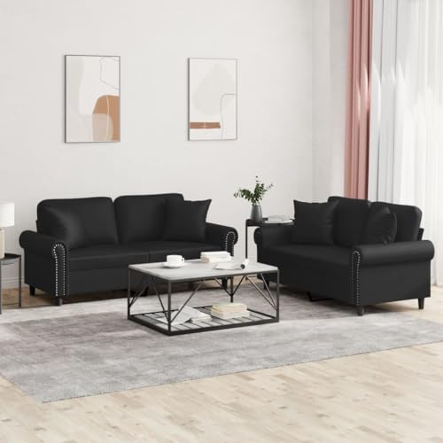 Aiious 2-Sitzer Sofa in Schwarzem Kunstleder - Ideal zum Entspannen und Fernsehen von Aiious