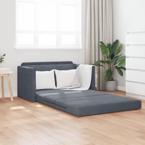 Aiious 2-in-1 Dunkelgraues Boden Schlafsofa aus Velvet, 124x204x61 cm - Komfortabel f¨¹r Entspannen und ¨¹bernachten von Aiious