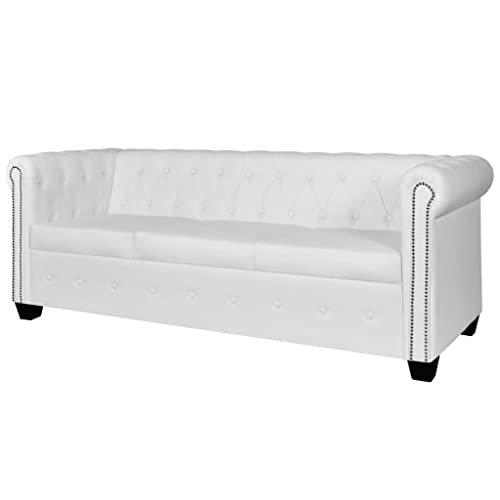 Aiious 3-Sitzer Chesterfield-Sofa aus Kunstleder in Wei? - Komfortabel, Raffiniert f¨¹r Zuhause und B¨¹ro von Aiious