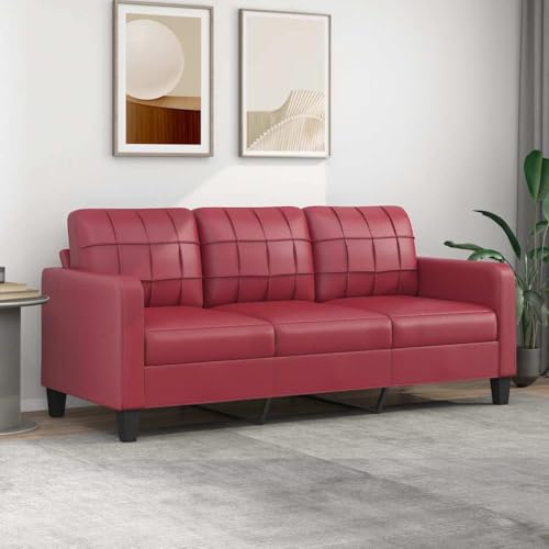 Aiious 3-Sitzer-Sofa Weinrot 180 cm Kunstleder - Ideal zum Entspannen und Fernsehen von Aiious