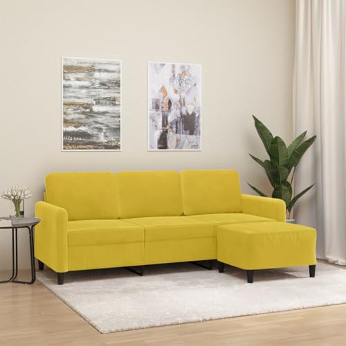 Aiious 3-Sitzer-Sofa mit Hocker in Gelb 180 cm: Bequem, Strapazierf?hig und Optisches Highlight f¨¹r Zuhause! von Aiious