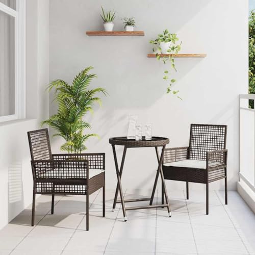 Aiious 3-TLG Garten-Bistroset Braun Poly Rattan kompakt f¨¹r Kaffee und Mahlzeiten drau?en von Aiious