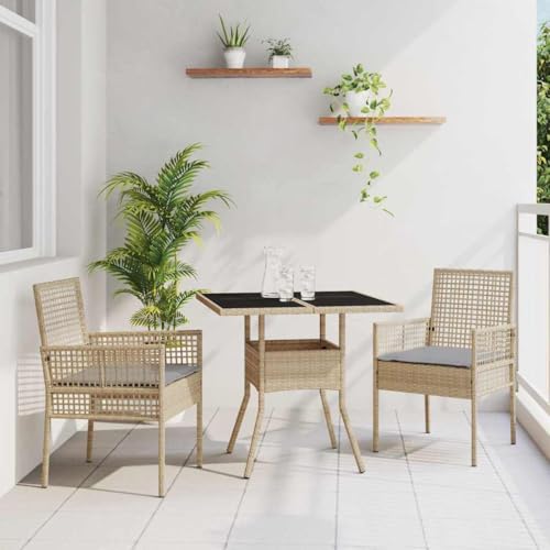 Aiious 3-TLG Garten-Essgruppe Beige Poly Rattan - Bequem und Stilvoll f¨¹r Au?eneinsatz von Aiious