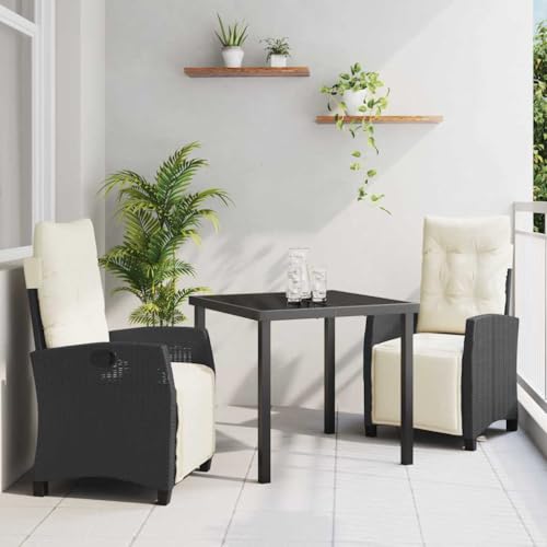Aiious 3-TLG Garten-Essgruppe Schwarz Poly Rattan - Komfortable Gartenstuehle mit Abnehmbaren Bezug und 110 kg Belastbarkeit von Aiious
