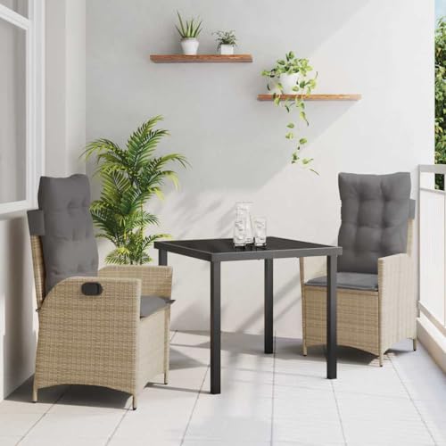 Aiious 3-TLG Garten-Essgruppe Beige Poly Rattan verstellbare Stuehle Fuer Entspannung auf Balkon Terrasse oder im Garten Aiious 3-TLG Garten-Essgruppe Beige Poly Rattan verstellbare Stuehle Fuer Entspannung auf Balkon Terrasse oder im Garten von Aiious