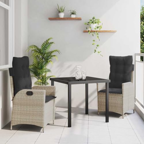 Aiious 3-TLG. Garten-Essgruppe mit Kissen Hellgrau Poly Rattan Aiious 3-TLG. Garten-Essgruppe mit Kissen Hellgrau Poly Rattan von Aiious