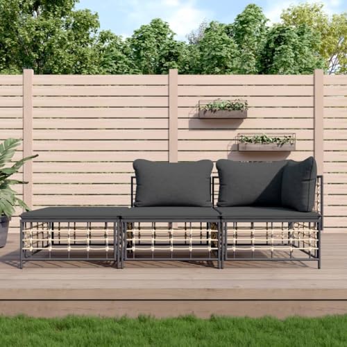 Aiious 3-TLG. Garten-Lounge-Set mit Kissen Anthrazit Poly Rattan Aiious 3-TLG. Garten-Lounge-Set mit Kissen Anthrazit Poly Rattan von Aiious