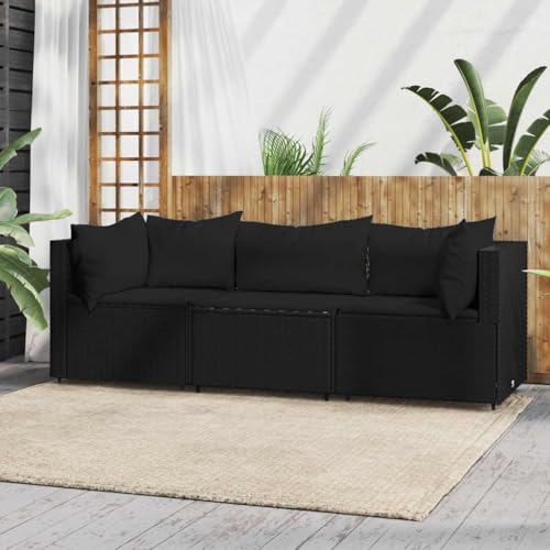 Aiious 3-TLG. Garten-Lounge-Set mit Kissen Schwarz Poly Rattan Aiious 3-TLG. Garten-Lounge-Set mit Kissen Schwarz Poly Rattan von Aiious
