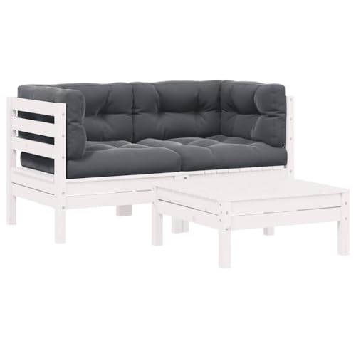 Aiious 3-TLG. Garten-Lounge-Set mit Kissen in Wei? Kiefer Massivholz von Aiious