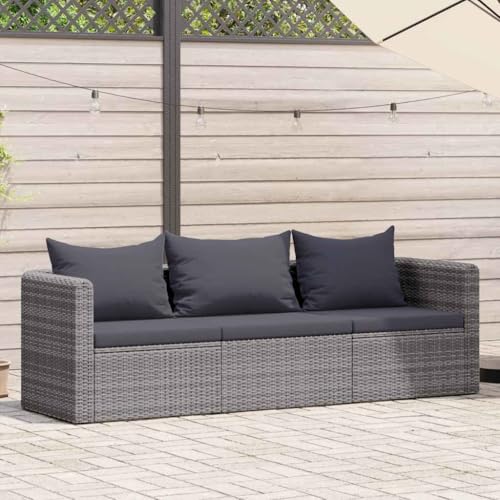 Aiious 3-TLG. Garten-Sofagarnitur mit Kissen Grau Poly Rattan von Aiious