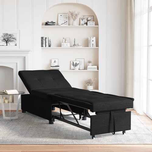 Aiious 3-in-1 Schwarz Schlafsofa: Multi-Funktional, Platzsparend f¨¹r G?stezimmer und kleine R?ume von Aiious