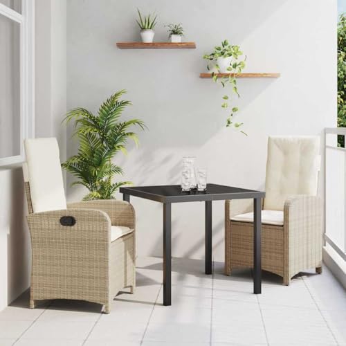 Aiious Garten-Dining-Set Beige Poly-Rattan Kissen robuste Konstruktion bis 110 kg pro Stuhl Fuer draussen von Aiious