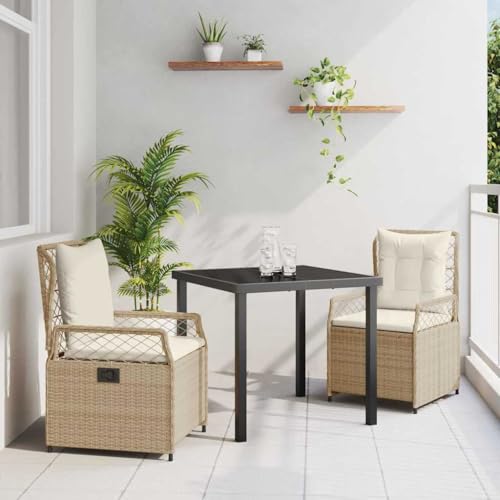 Aiious 3-Teiliges Garten-ESS-Set Beige Poly-Rattan Stabile Stahlrahmen Abnehmbare Bezuege Fuer Gelaenstige Momente im Freien von Aiious