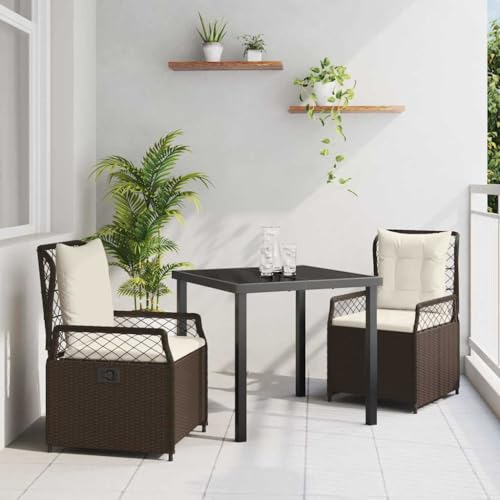 Aiious 3-teiliges Garten-ESS-Set aus Poly-Rattan, Stabiler Stahlrahmen und max. 110 kg Belastbarkeit pro Sitzplatz von Aiious