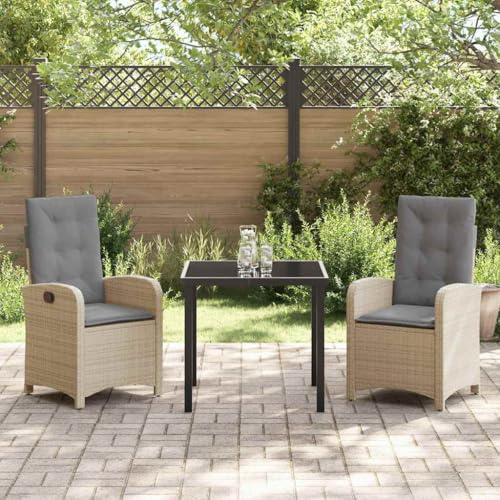 Aiious Garten-ESS-Set 3-teilig Beige Poly Rattan - UV-bestandige Stuehle mit Verstellbarer Rueckenlehne Fuer Garten Aiious Garten-ESS-Set 3-teilig Beige Poly Rattan - UV-bestandige Stuehle mit Verstellbarer Rueckenlehne Fuer Garten von Aiious