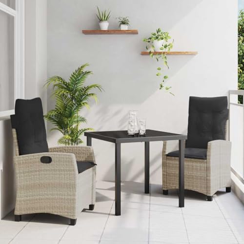 Aiious 3-teiliges Garten-ESS-Set mit Kissen - Hellgraues Poly Rattan Aiious 3-teiliges Garten-ESS-Set mit Kissen - Hellgraues Poly Rattan von Aiious