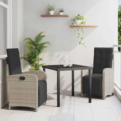 Aiious 3-teiliges Garten-Essgruppen-Set mit Kissen aus hellgrauem Poly-Rattan Aiious 3-teiliges Garten-Essgruppen-Set mit Kissen aus hellgrauem Poly-Rattan von Aiious