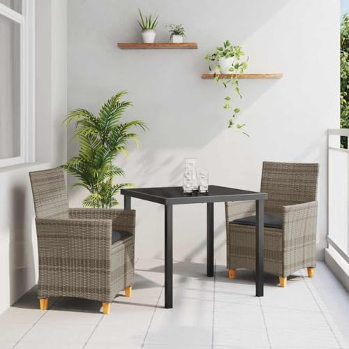 Aiious 3-Teiliges Garten-Essset in Grau Poly-Rattan - Komfortable Sitzgelegenheit Fuer Terrasse und Balkon von Aiious