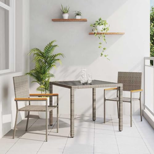 Aiious 3-Teiliges Garten Esstisch-Set Grau Poly-Rattan - Vielseitig einsetzbar f¨¹r Balkon und Garten von Aiious
