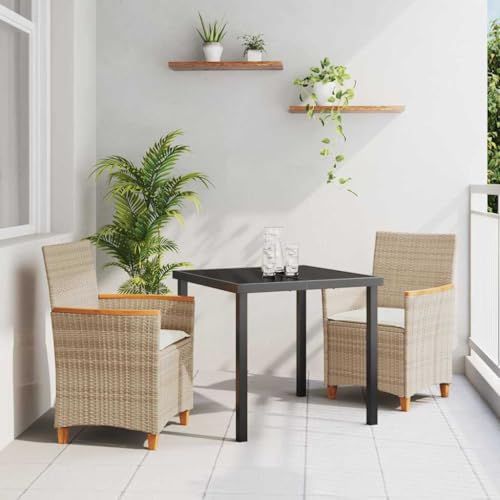 Aiious 3-teiliges Garten Esstisch Set mit Kissen Beige Poly Rattan von Aiious