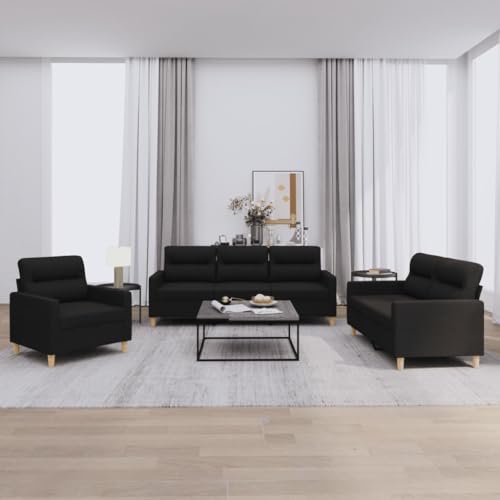 Aiious 3er-Sofagarnitur in schwarzem Stoff - Ideal zum Entspannen und Unterhalten von Aiious