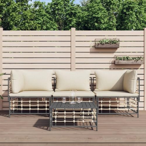 Aiious 4-TLG. Garten-Lounge-Set mit Kissen Anthrazit Poly Rattan von Aiious