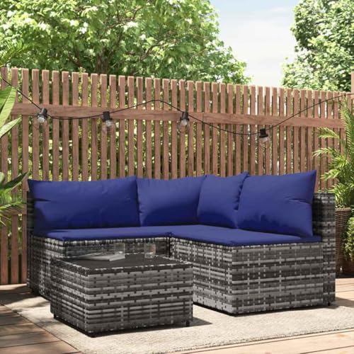 Aiious 4-TLG. Garten-Lounge-Set mit Kissen Grau Poly Rattan von Aiious