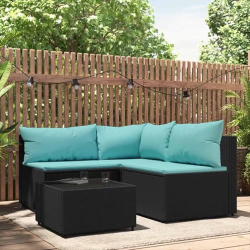 Aiious 4-TLG. Garten-Lounge-Set mit Kissen Schwarz Poly Rattan Aiious 4-TLG. Garten-Lounge-Set mit Kissen Schwarz Poly Rattan von Aiious