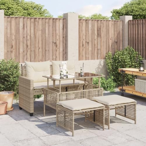 Aiious 4-TLG Garten-Sofagarnitur mit Kissen Beige Poly Rattan Glas - Bequem f¨¹r Familie und Freunde im Garten Aiious 4-TLG Garten-Sofagarnitur mit Kissen Beige Poly Rattan Glas - Bequem f¨¹r Familie und Freunde im Garten von Aiious