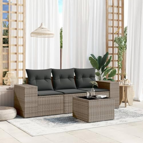 Aiious 4-TLG Garten-Sofagarnitur in Grau mit Poly Rattan, Bequeme Kissen und Glas-Tischplatte f¨¹r Garten Terrasse Innenhof Aiious 4-TLG Garten-Sofagarnitur in Grau mit Poly Rattan, Bequeme Kissen und Glas-Tischplatte f¨¹r Garten Terrasse Innenhof von Aiious