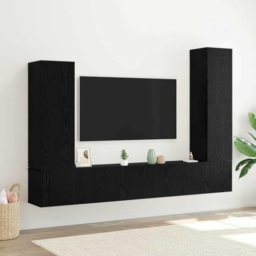 Aiious 4-teiliges Wand-TV-Schrank-Set in Schwarz und Eiche Holzwerkstoff von Aiious