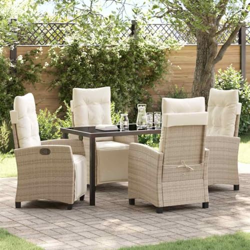 Aiious 5-TLG Garten-Essgruppe Beige Poly Rattan - Haltbares PE-Rattan und Robuster Stahlrahmen f¨¹r Au?enbereich von Aiious