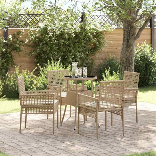 Aiious 5-TLG Garten-Essgruppe Beige Poly Rattan - Raumsparend und Elegant, Ideal f¨¹r Familienfeiern und Brunch von Aiious