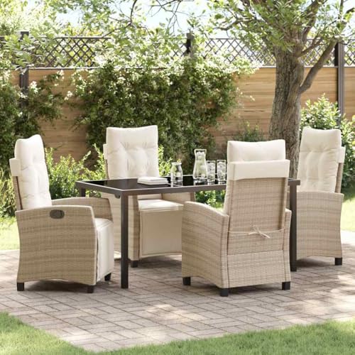Aiious 5-TLG Garten-Essgruppe Beige Poly Rattan Haltbare Gartenstuehle Fuer Gartenterrasse Balkon Aiious 5-TLG Garten-Essgruppe Beige Poly Rattan Haltbare Gartenstuehle Fuer Gartenterrasse Balkon von Aiious