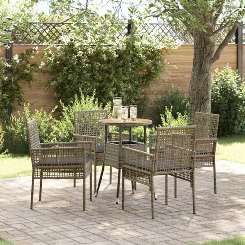 Aiious 5-TLG Garten-Essgruppe Grau Poly Rattan - Stilvolles Design, Kompakte Groesse, Perfekt Fuer Kleine Raeume von Aiious