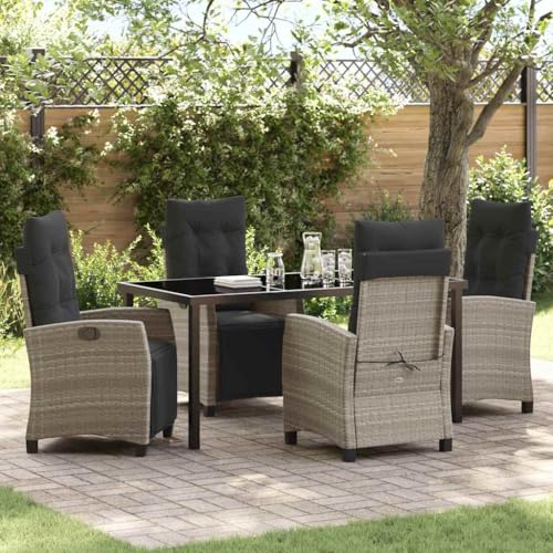 Aiious 5-TLG Hellgrau Poly Rattan Garten-Essgruppe Stabile Gartenstuehle bis 110 kg pro Sitzplatz von Aiious