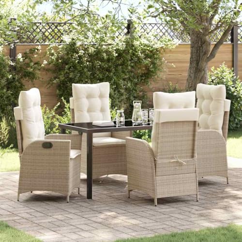 Aiious 5-TLG. Garten-Essgruppe mit Kissen Beige Poly Rattan von Aiious