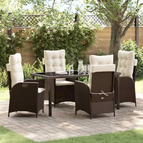 Aiious 5-TLG Garten-Essgruppe Mit Kissen Braun Poly Rattan Stabile Verstellbare Stuehle Fuer Terrassen Aiious 5-TLG Garten-Essgruppe Mit Kissen Braun Poly Rattan Stabile Verstellbare Stuehle Fuer Terrassen von Aiious