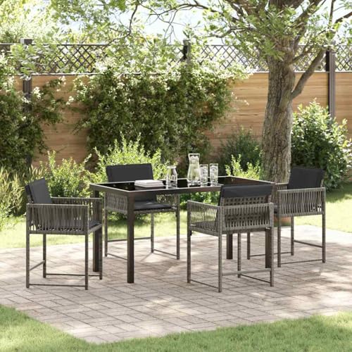 Aiious 5-TLG. Garten-Essgruppe mit Kissen Grau Poly Rattan von Aiious